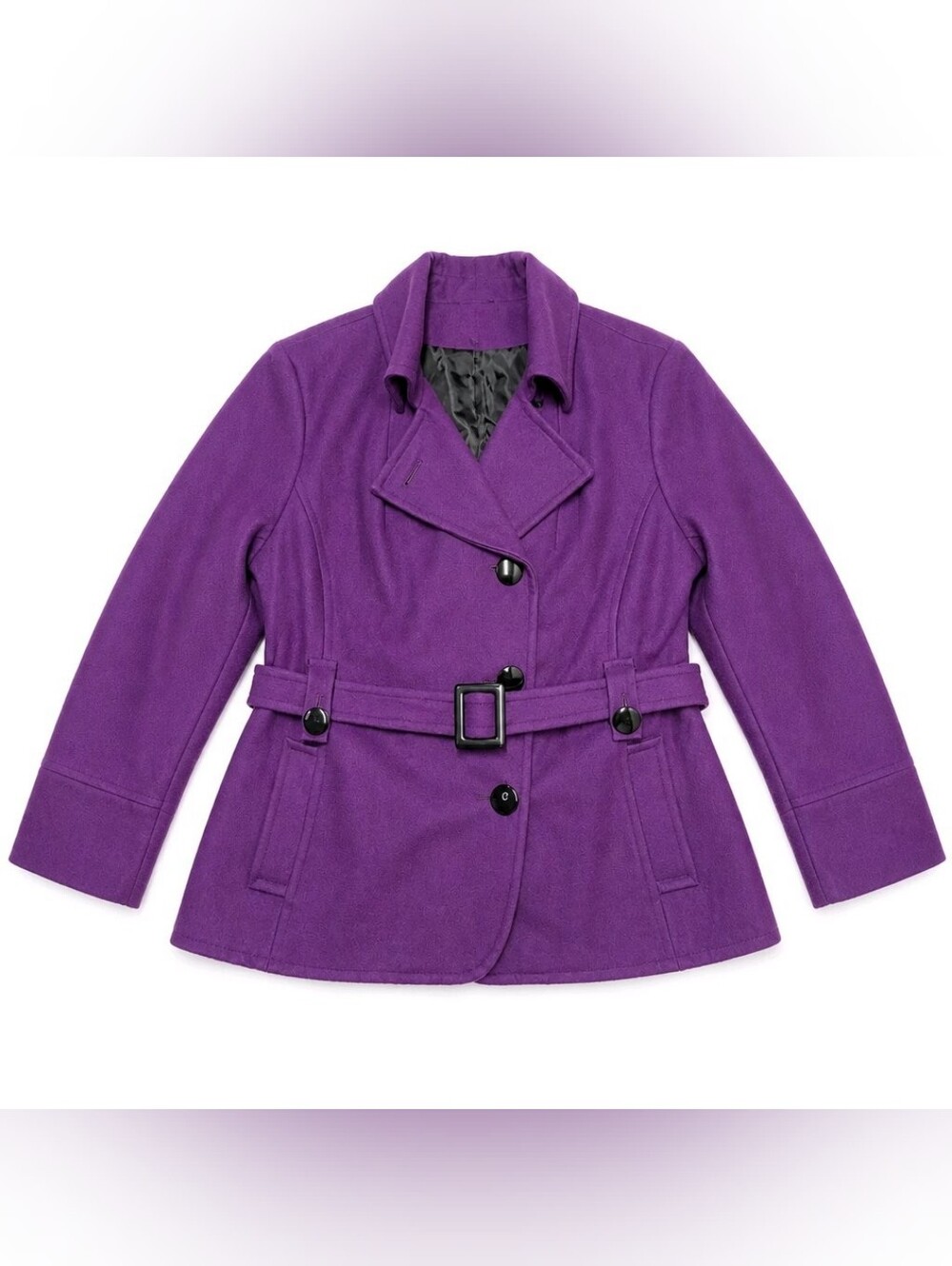 Giacca Women's Purple Belted Wool-Blend Coat Sz 2X Beautiful